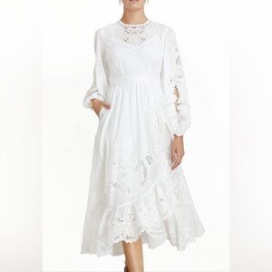 Zimmermann White Broderie Anglaise Lace Midi Dress Size AU 3 (Large)